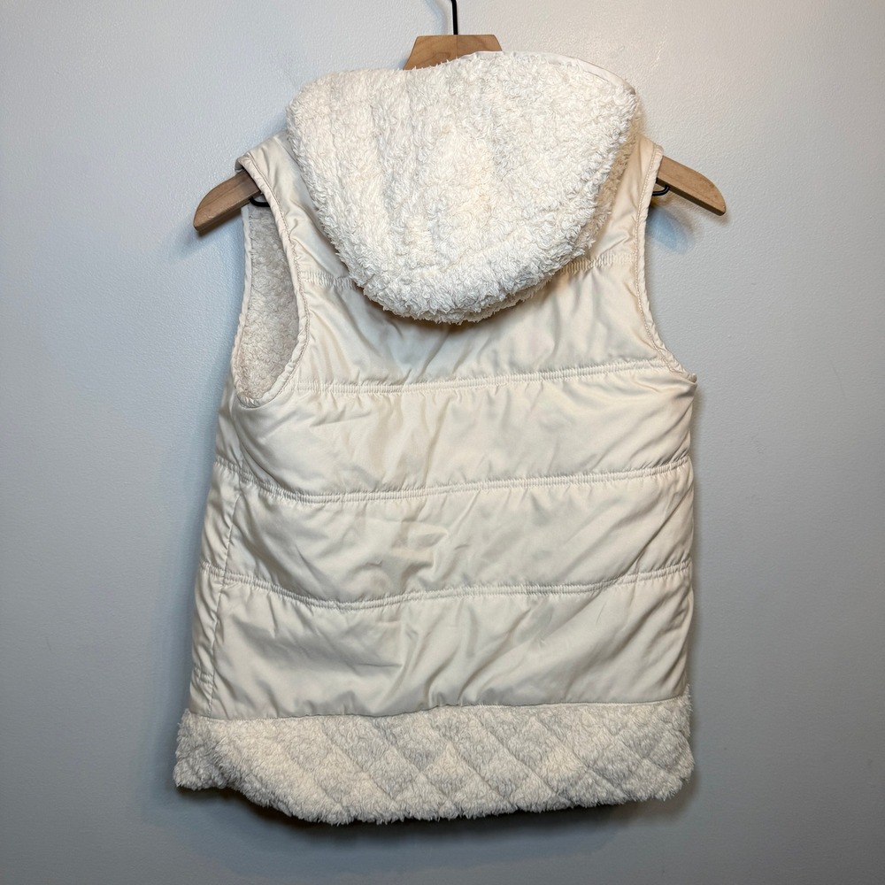 Patagonia Women's Hooded Reversible Puffer Vest Cream Fleece Lined Size X-Small - Picture 5 of 8